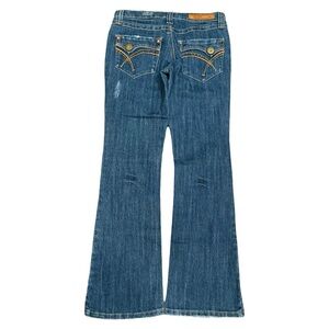 Y2K A Jeans Embroidered Bootcut Flared Low Rise Blue Jeans